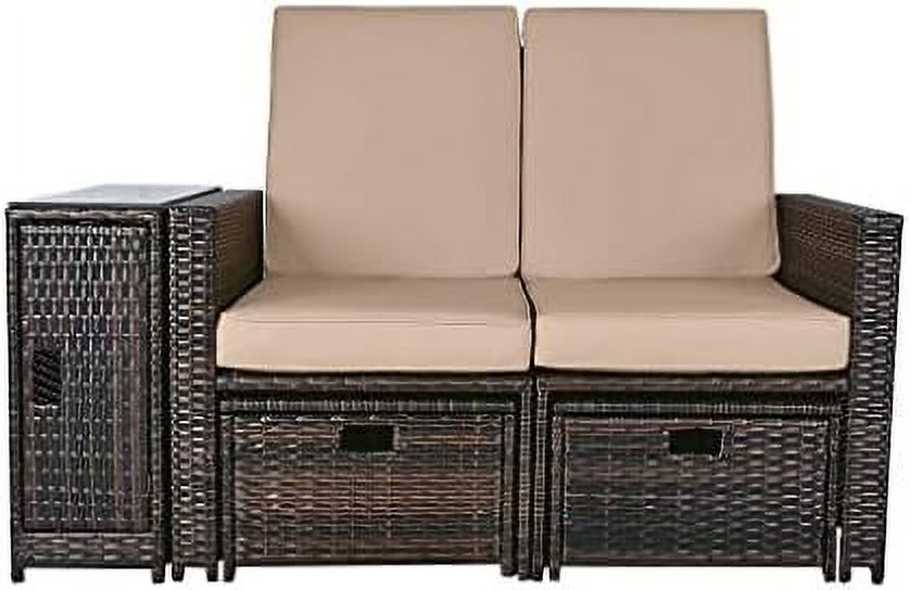 Wicker Loveseat with Cushion and Ottoman Footrest P257654