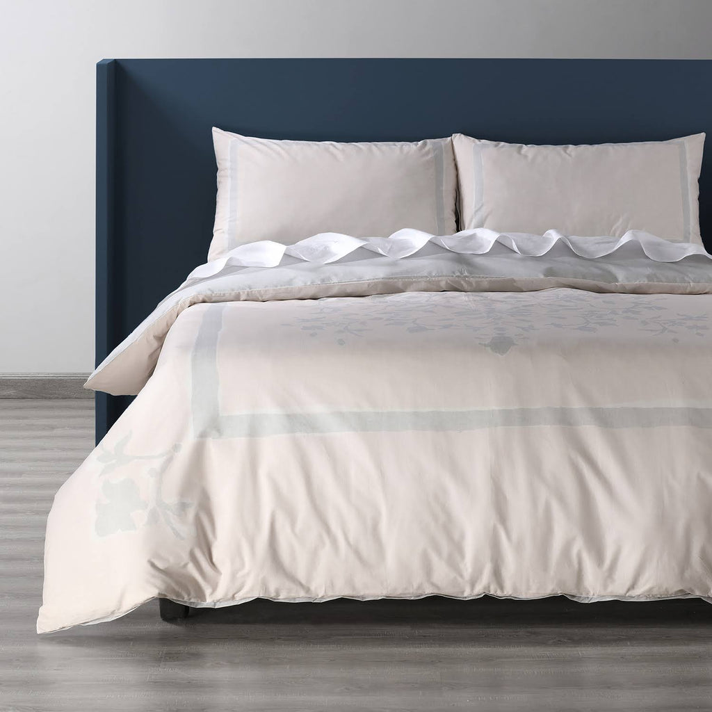 Grey and Tan Cotton Percale Reversible Duvet Cover Set - Queen T715