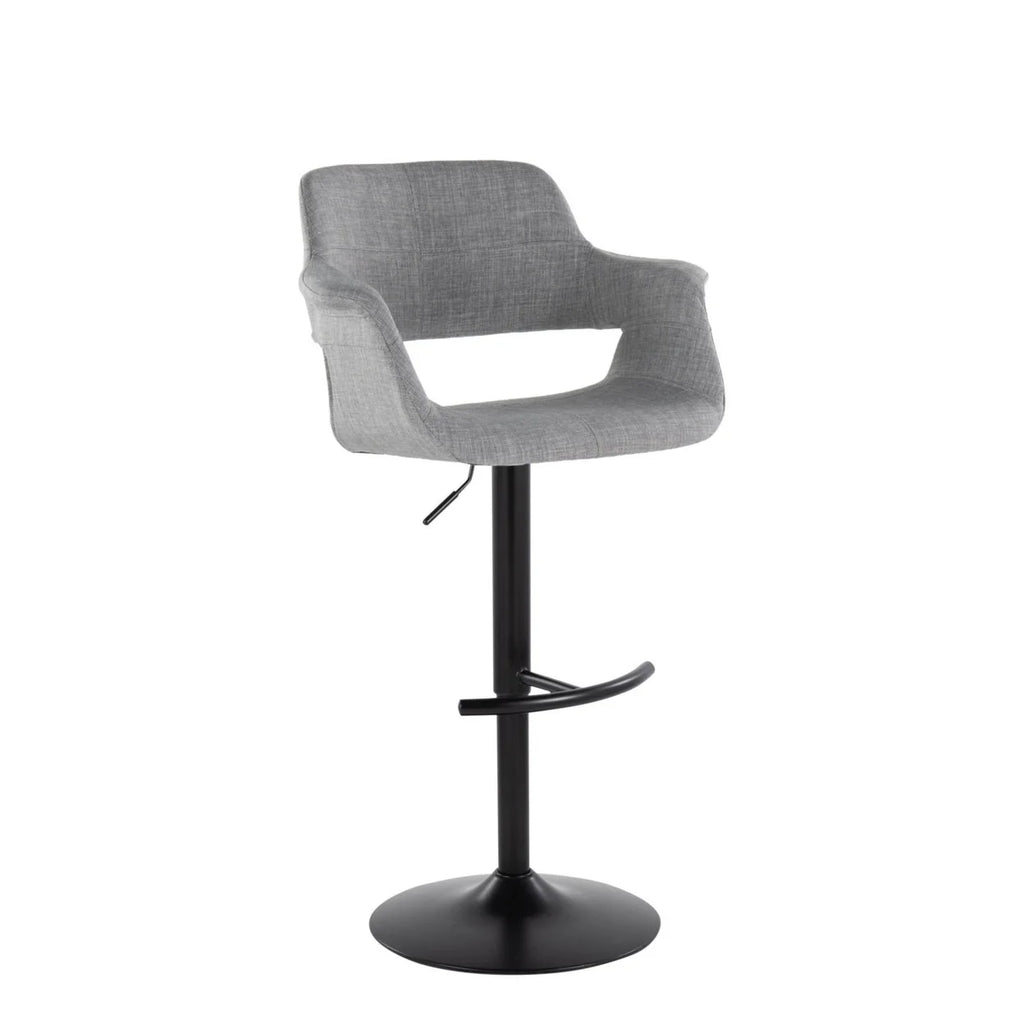 Adjustable Swivel Barstool in Black Metal and Light Grey Fabric O473