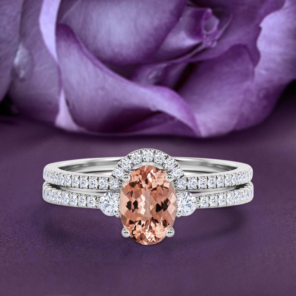 10k Solid White Gold Morganite And Diamond Engagement Ring B570575