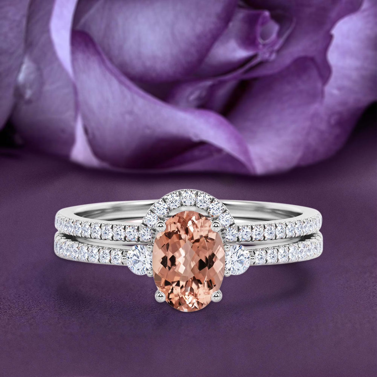 10k Solid White Gold Morganite And Diamond Engagement Ring B570575