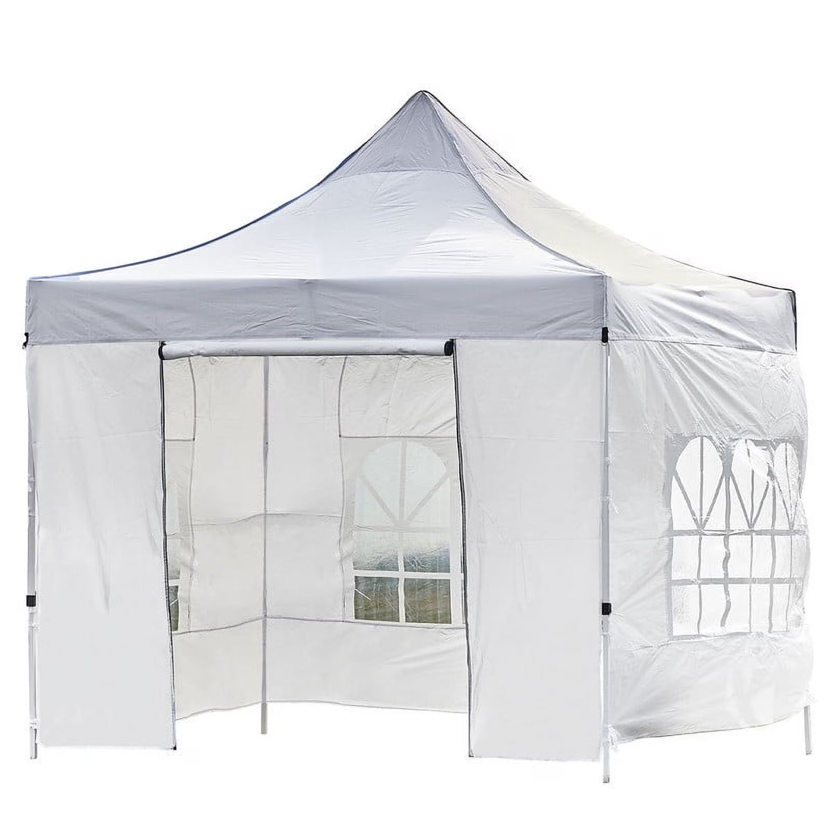 White 10x10ft Pop Up Gazebo with 4 Sidewalls 1 Door & 3 Windows O708027