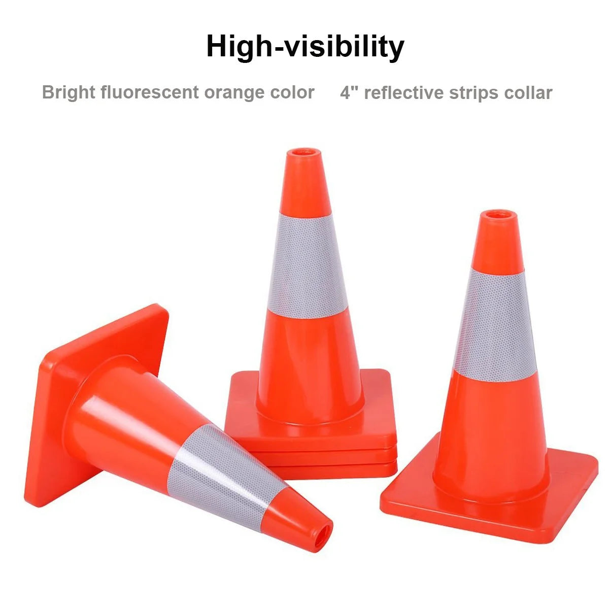 6PCS 18" Orange PVC Traffic Cones with 4" Reflective Collar T528332