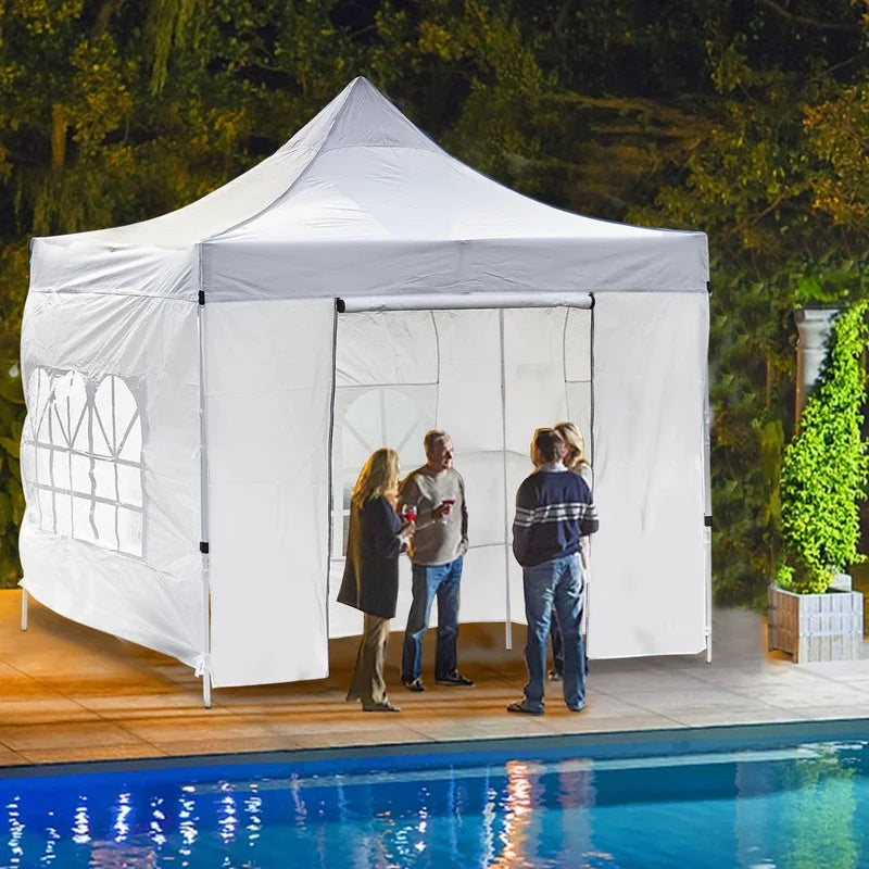 White 10x10ft Pop Up Gazebo with 4 Sidewalls 1 Door & 3 Windows O708027