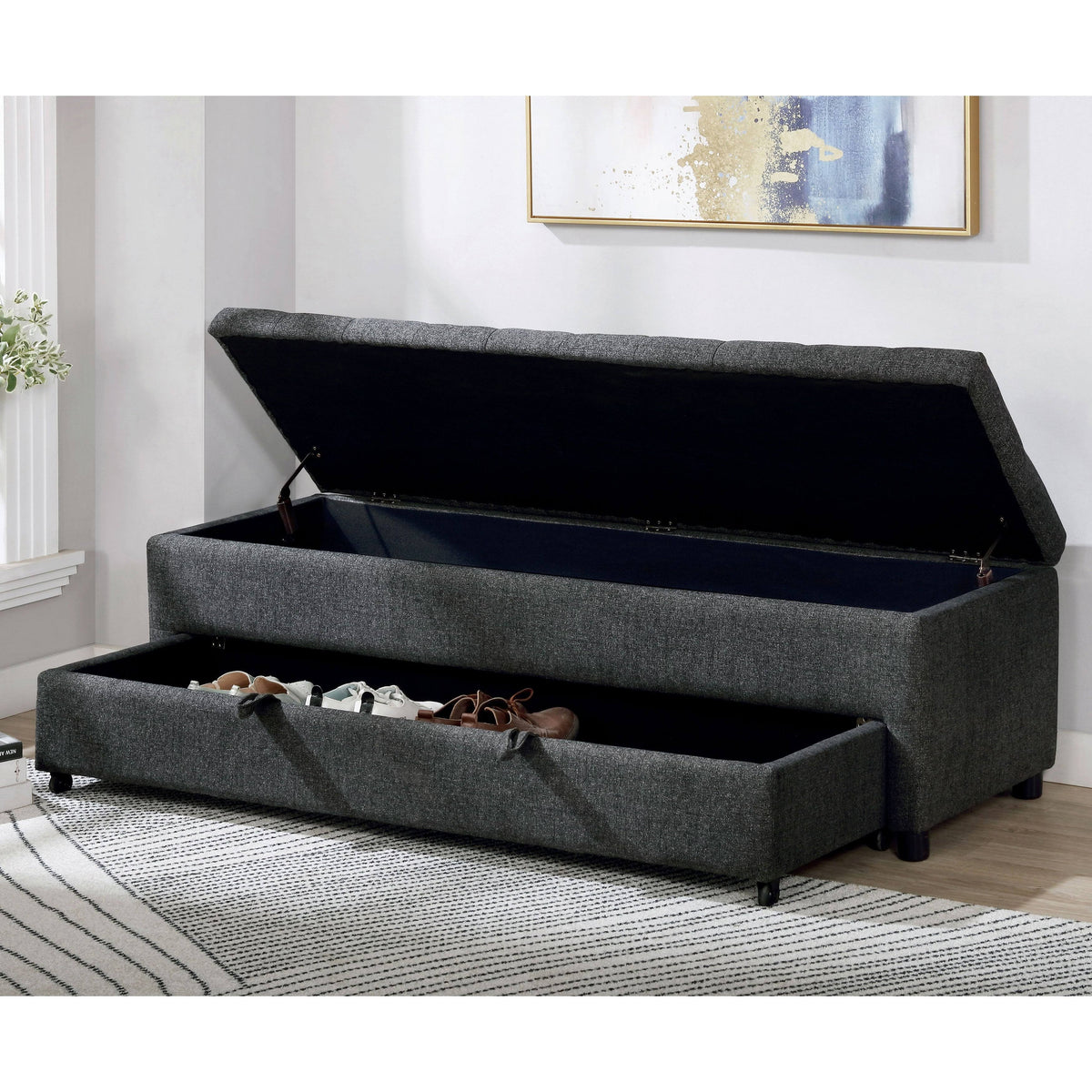 Dark Grey Tufted Storage Bench O9413