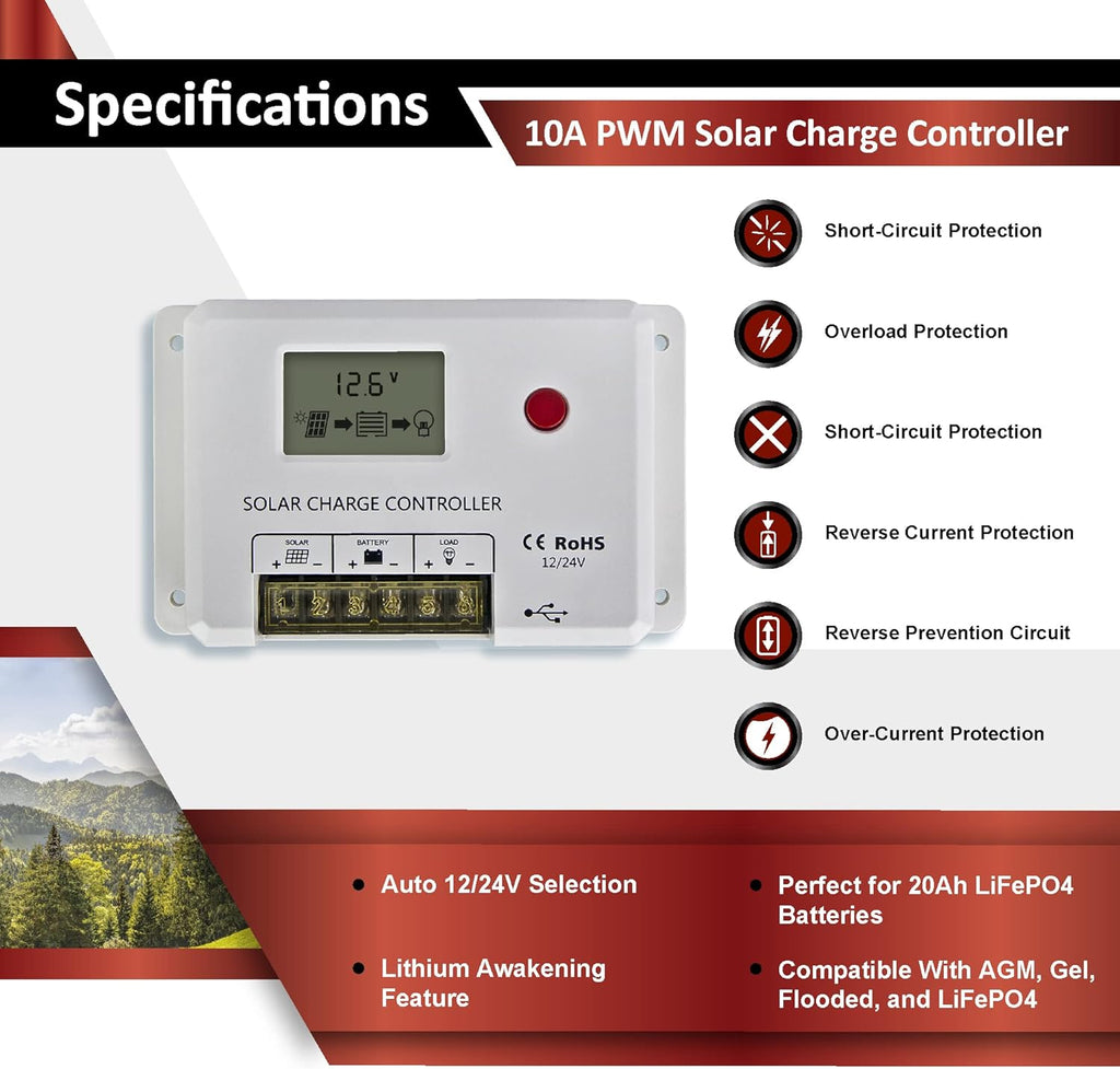 100W 12V Mono Rigid Solar Panel with 10A PWM Charge Controller Y657