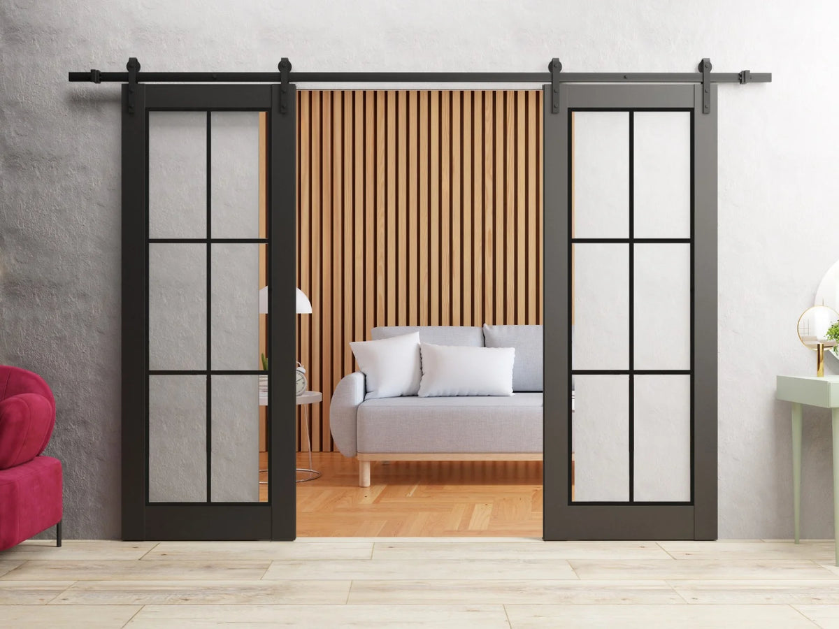 Matte Black Clear Glass Double Barn Door 36 x 80 inches M519145