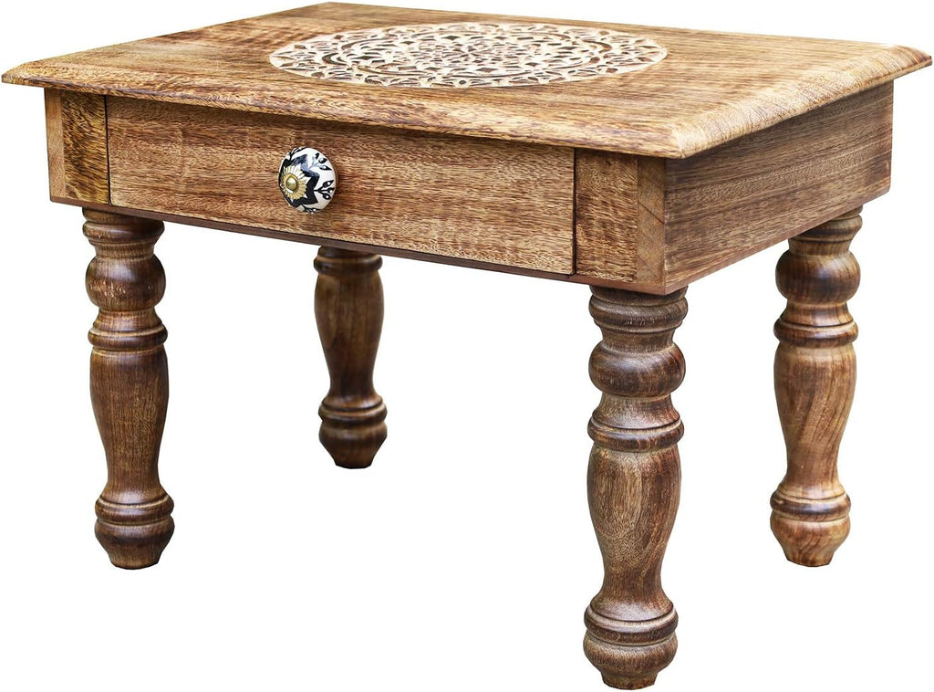 Solid Mango Wood Hand Carved Puja Shrine Altar Table L657854
