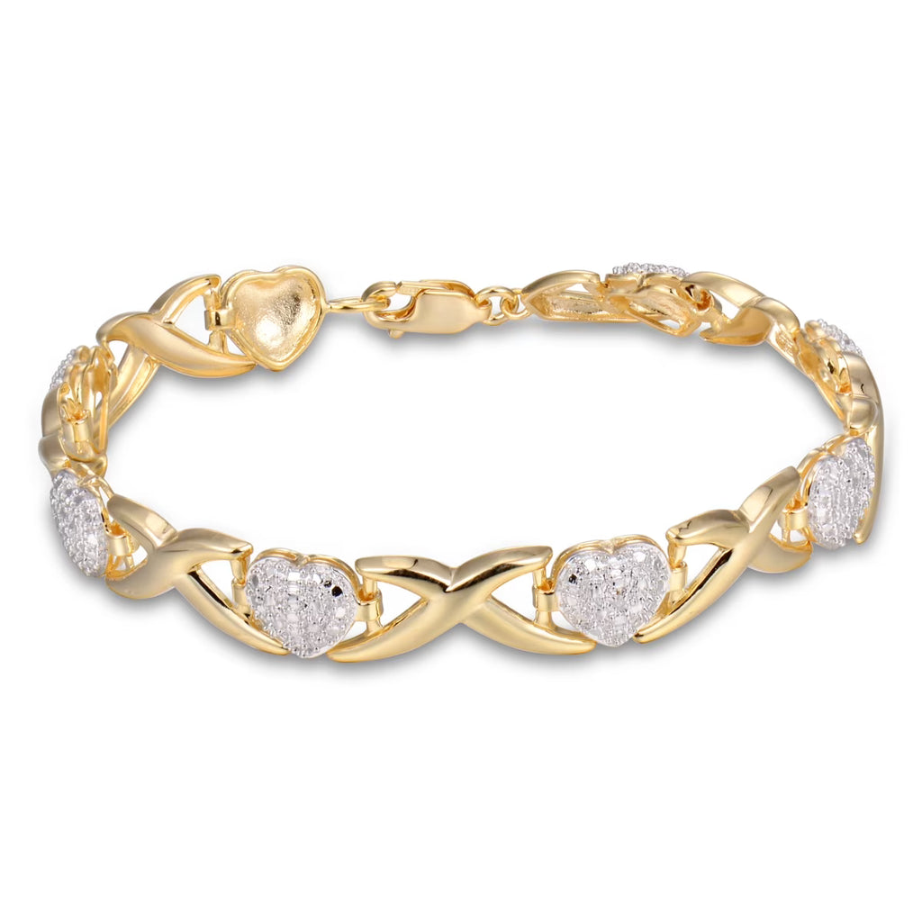 Diamond Accent Heart Bracelet in 18k Yellow Gold over Sterling Silver B122279