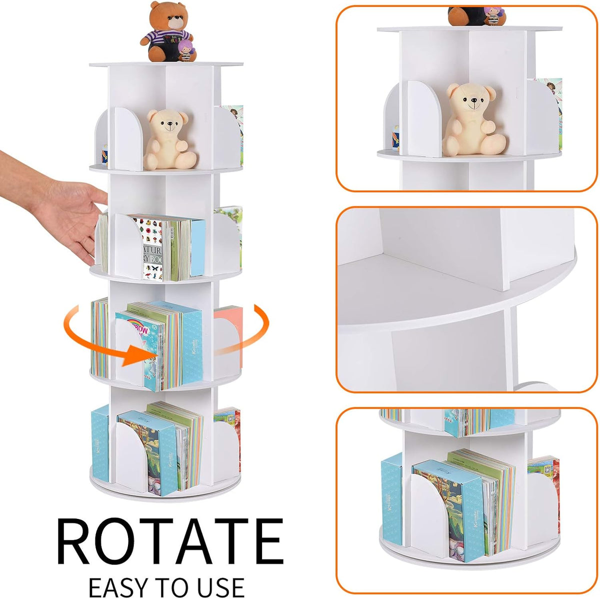 White Revolving Bookshelf 360 Degree Bookcase W108