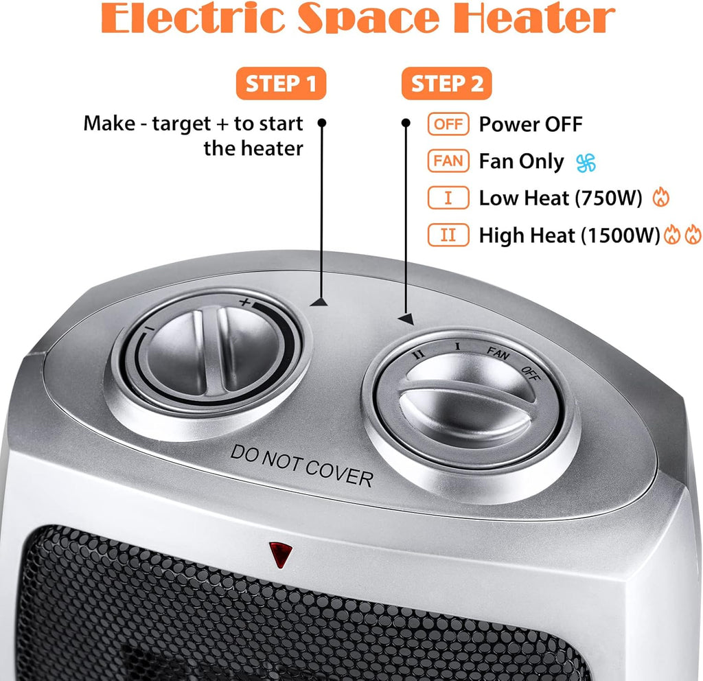 750W/1500W Portable Ceramic Heater with Adjustable Thermostat M30533