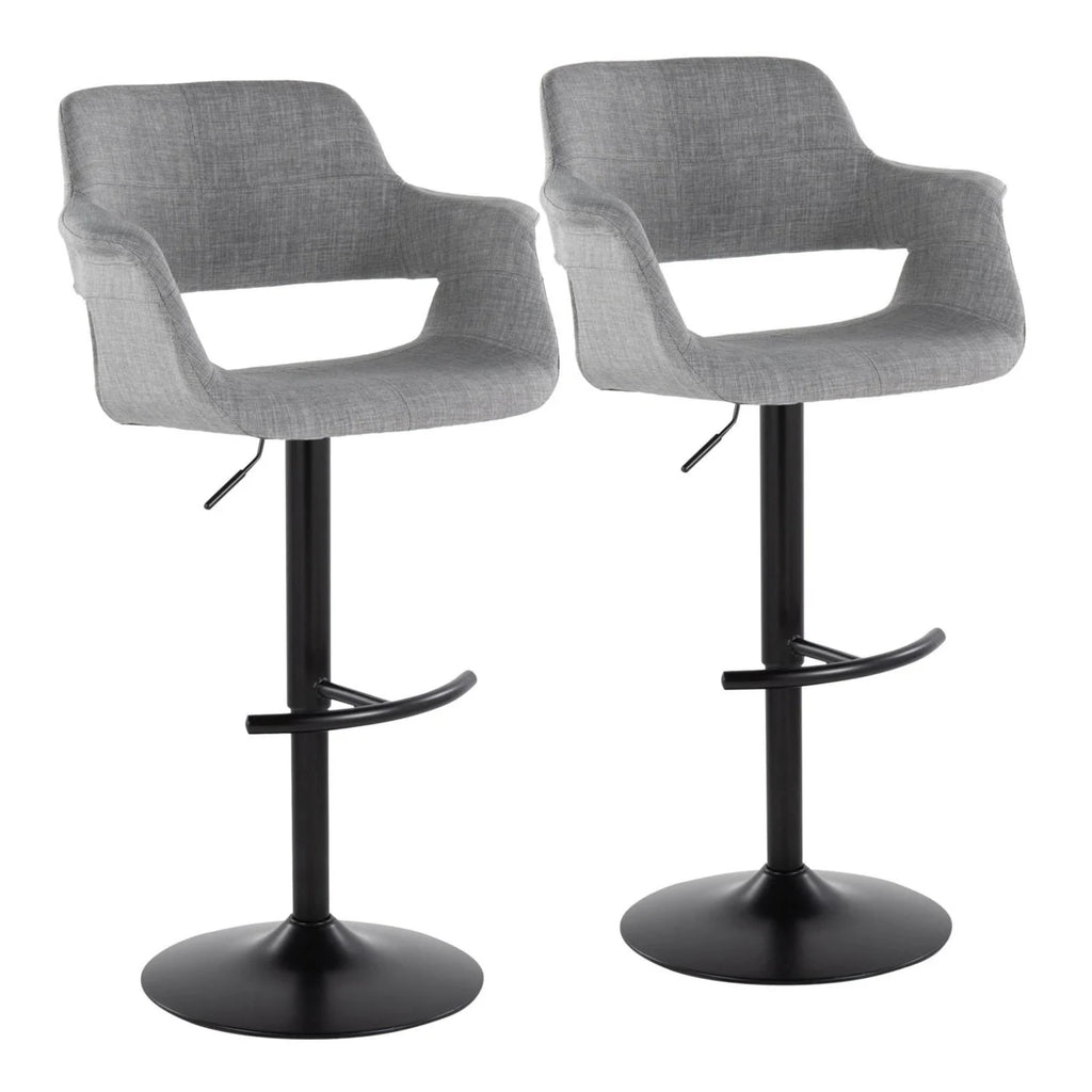 Adjustable Swivel Barstool in Black Metal and Light Grey Fabric O473