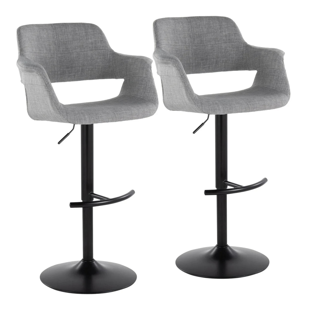 Adjustable Swivel Barstool in Black Metal and Light Grey Fabric O473