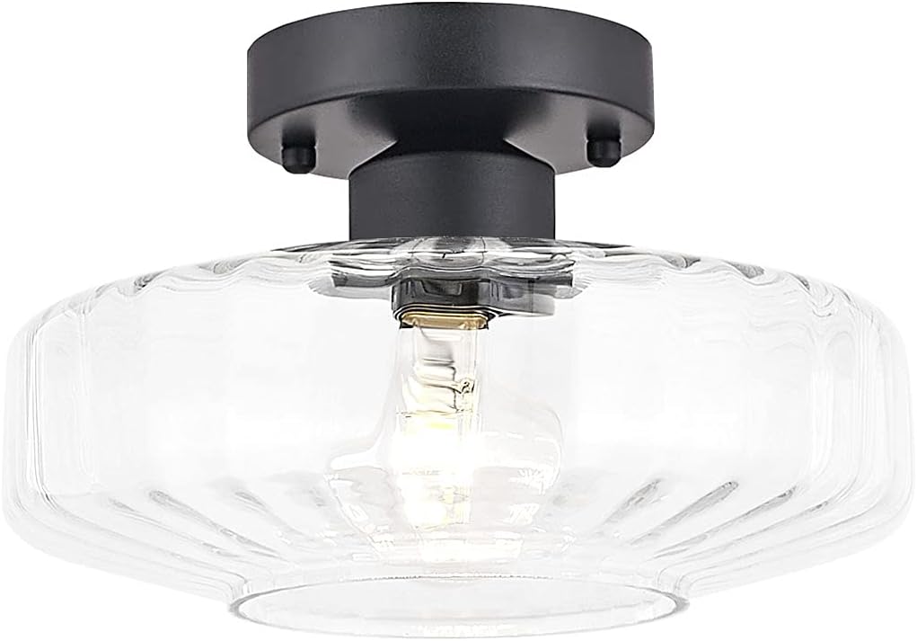 Semi Flush Mount Light, 10.24 Inch Clear Glass Shade, Close to Ceiling Light Fixture H502