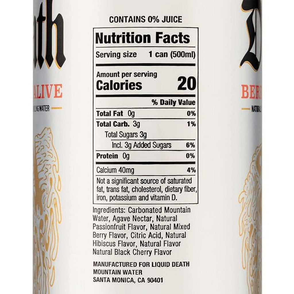 Berry It Alive Sparkling Water, 16.9 Oz, 24 cans X171167