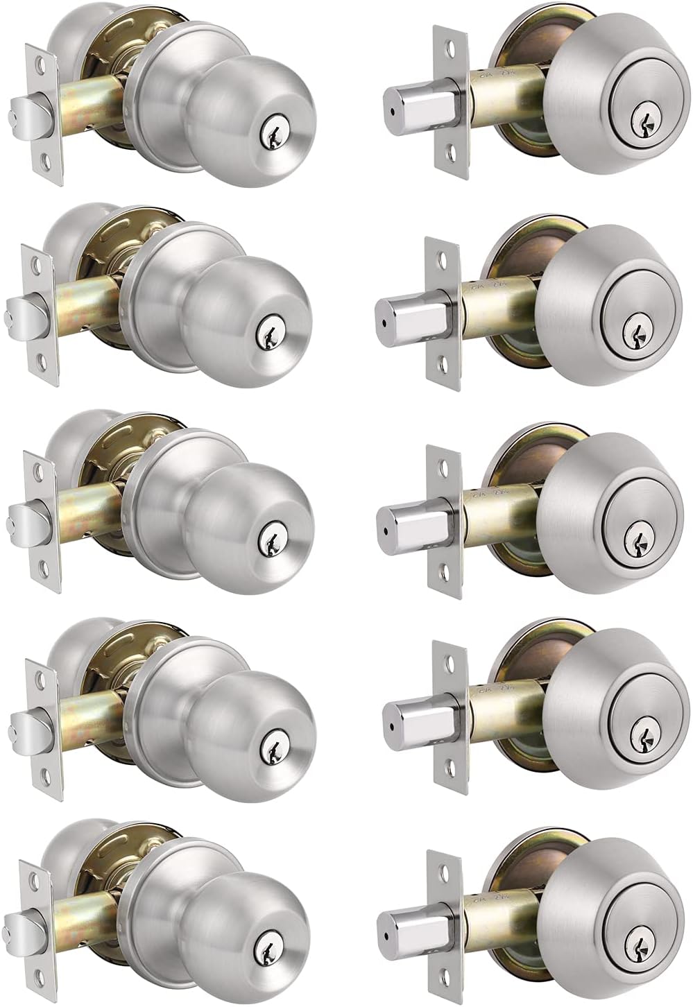 5 Pack Brushed Nickel Passage Door Handles P5080