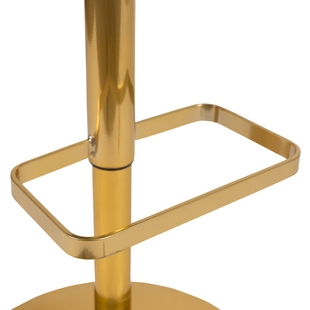 White Vinyl Upholstered Adjustable Height Barstool with Gold Pedestal Base B443347