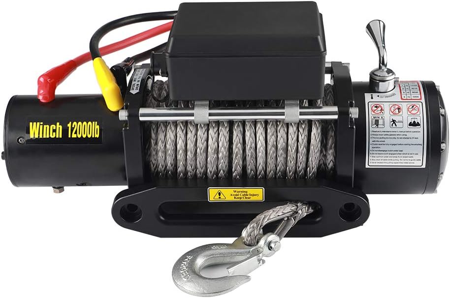 12V DC Winch with Synthetic Rope, 6 Ton (12,000 lb) Pulling Capacity B66868