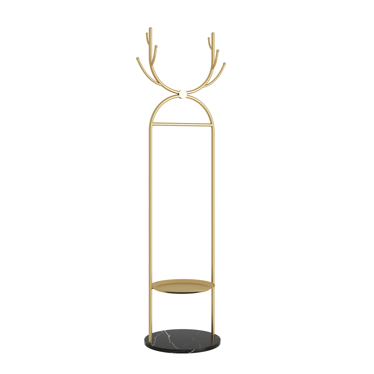 Metal Coat Rack Stand with Shelves and Hooks, Marble Base Z200