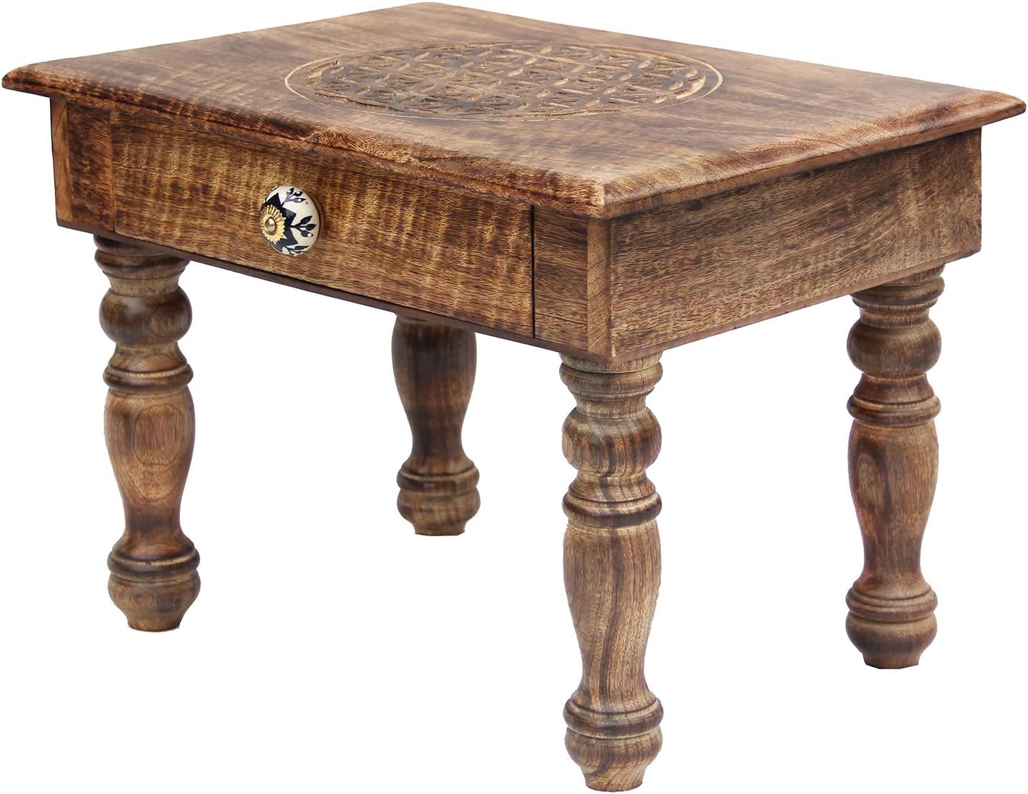 Solid Mango Wood Hand Carved Puja Shrine Altar Table L657854