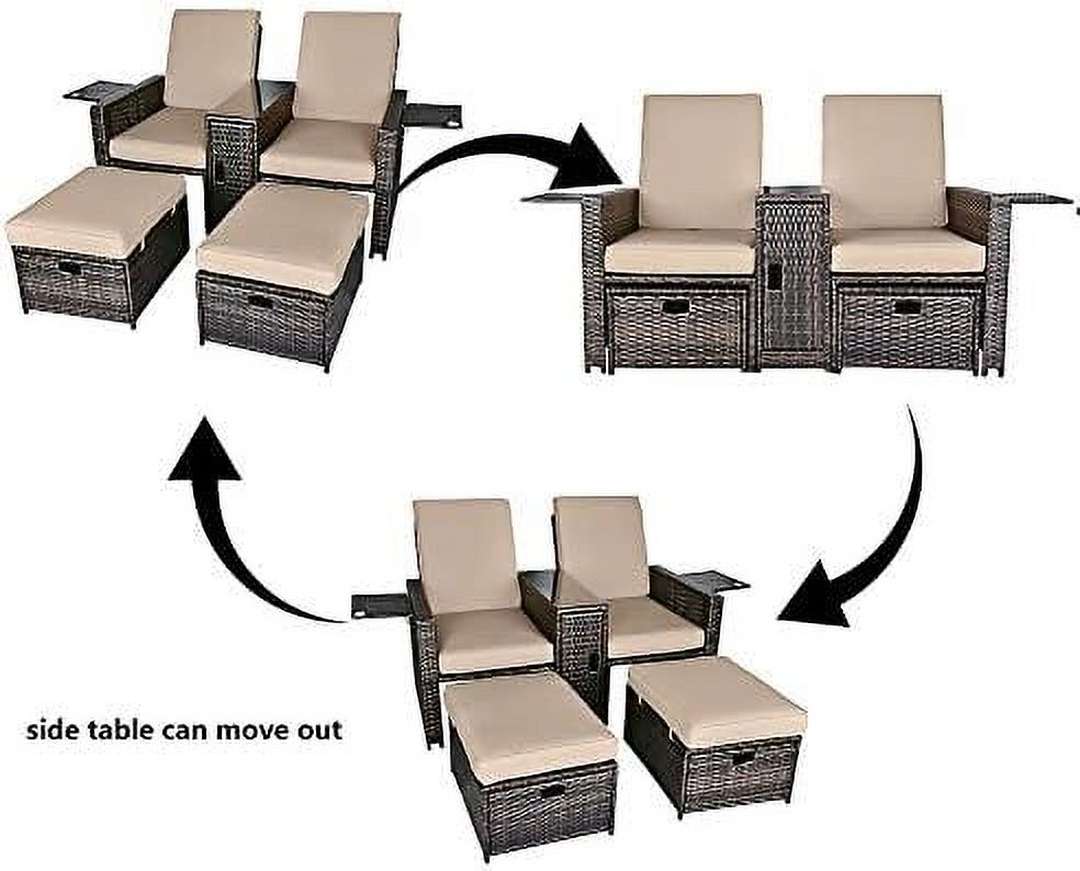 Wicker Loveseat with Cushion and Ottoman Footrest P257654