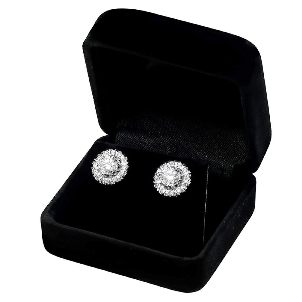 14K White Gold Halo Stud Earrings E156403