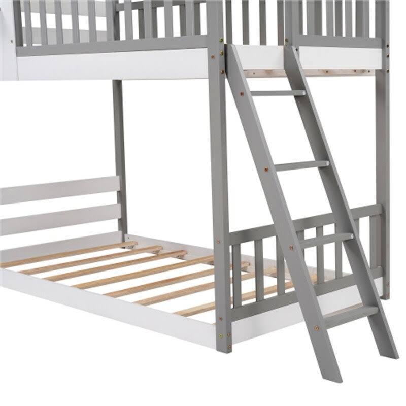 Gray Twin Over Twin Solid Wood Bunk Bed with Ladder L82019