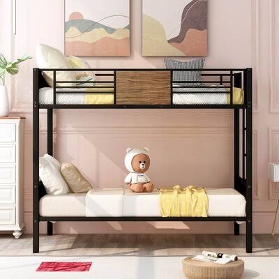 Twin-Over-Twin Metal Bunk Bed with Safety Rail C859665