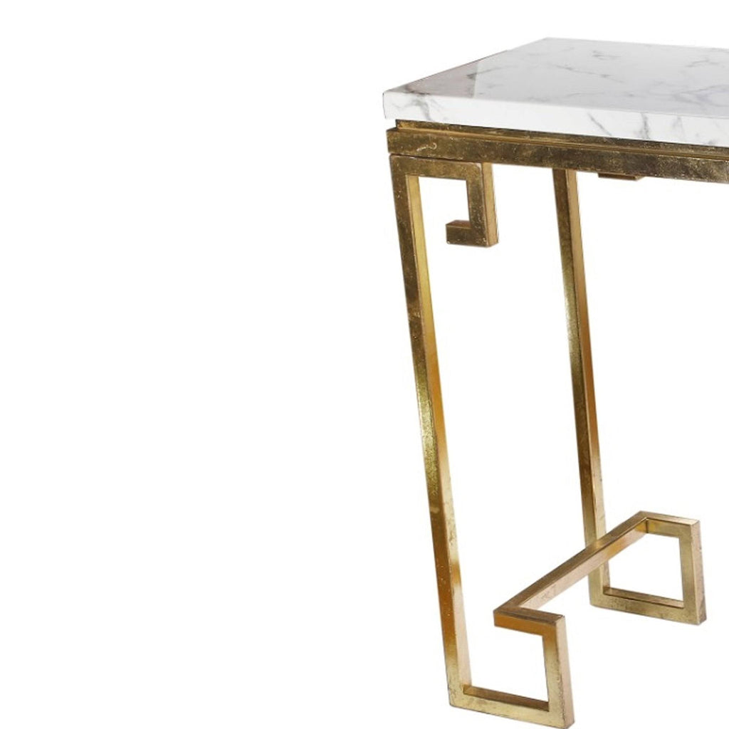 Modern Iron Console with Stone Top Gold White S315